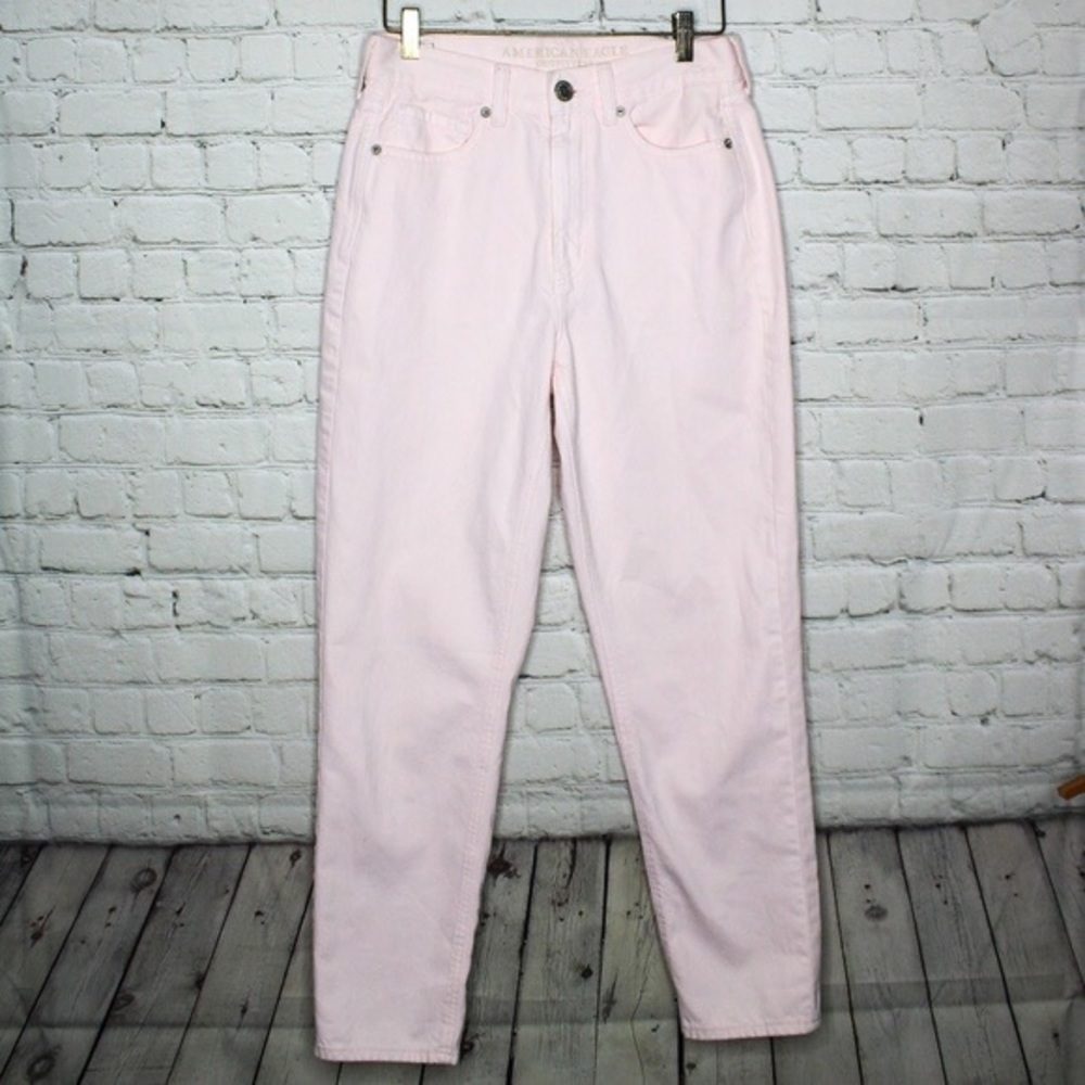 American Eagle Light Pink Hi Rise Mom Jeans